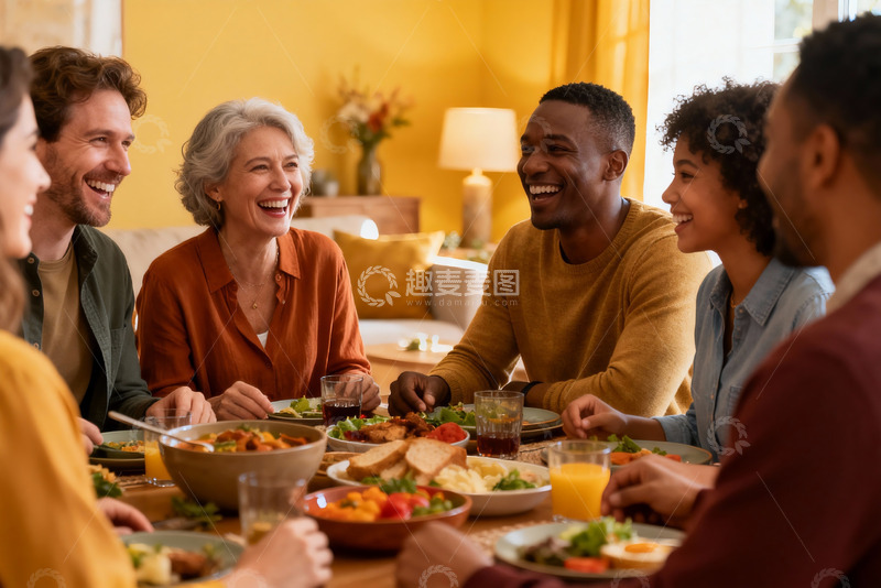 高清大图下载【趣麦麦图】多人围坐餐桌欢笑聚餐
