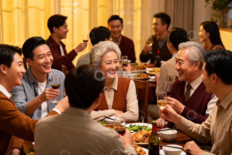 高清大图下载【趣麦麦图】家庭聚餐欢庆时刻