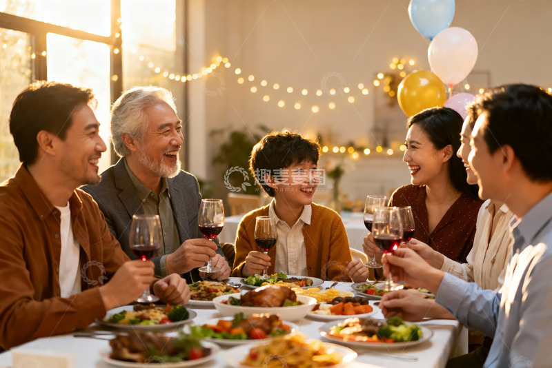 高清大图下载【趣麦麦图】家庭聚餐欢庆时刻