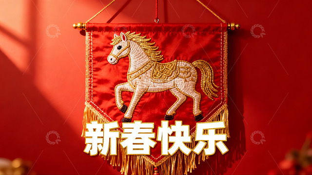 红色背景上的马年挂饰