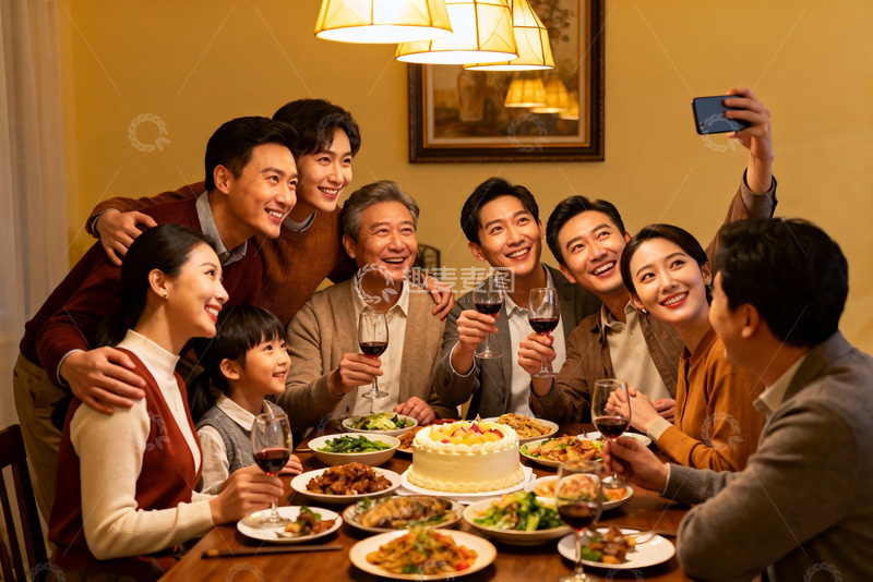 高清大图下载【趣麦麦图】家庭聚餐欢庆时刻