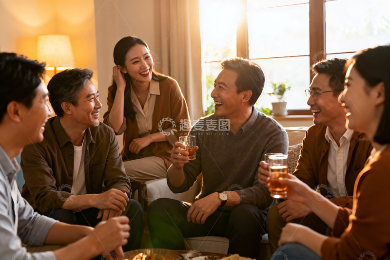 高清大图下载【趣麦麦图】多人室内聚会欢笑举杯