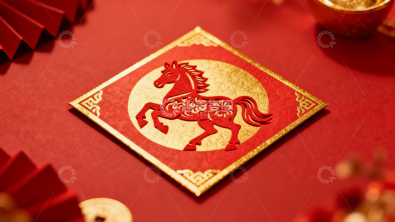 高清大图下载【趣麦麦图】红色剪纸马年装饰品