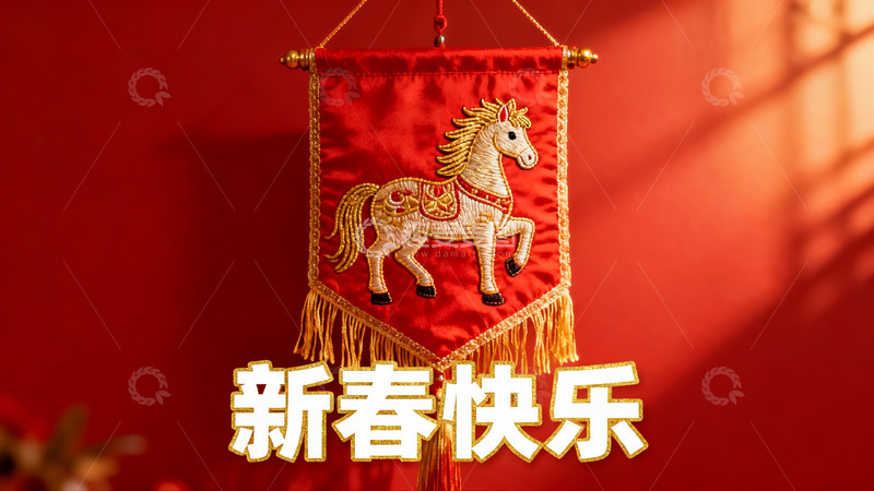 高清大图下载【趣麦麦图】-红色背景上的马年挂饰