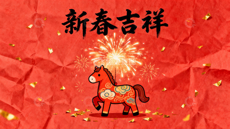高清大图下载【趣麦麦图】新春烟花马图案寓意吉祥