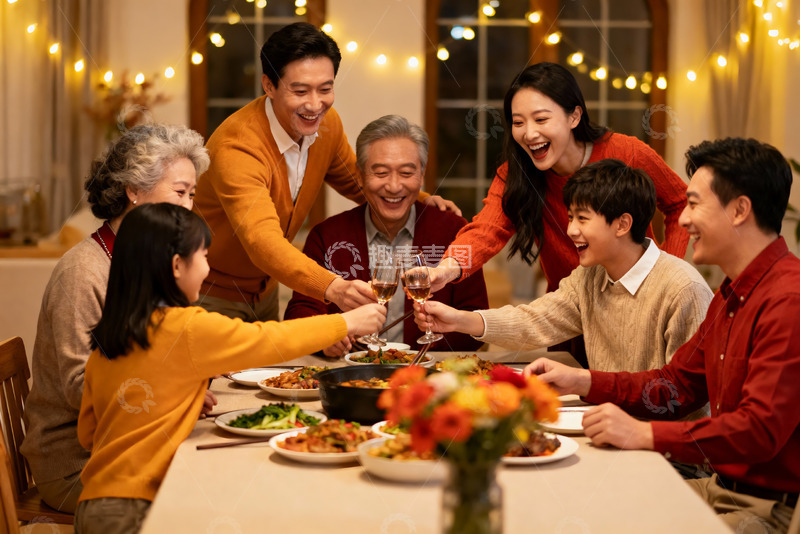 高清大图下载【趣麦麦图】温馨家庭聚餐欢庆时刻
