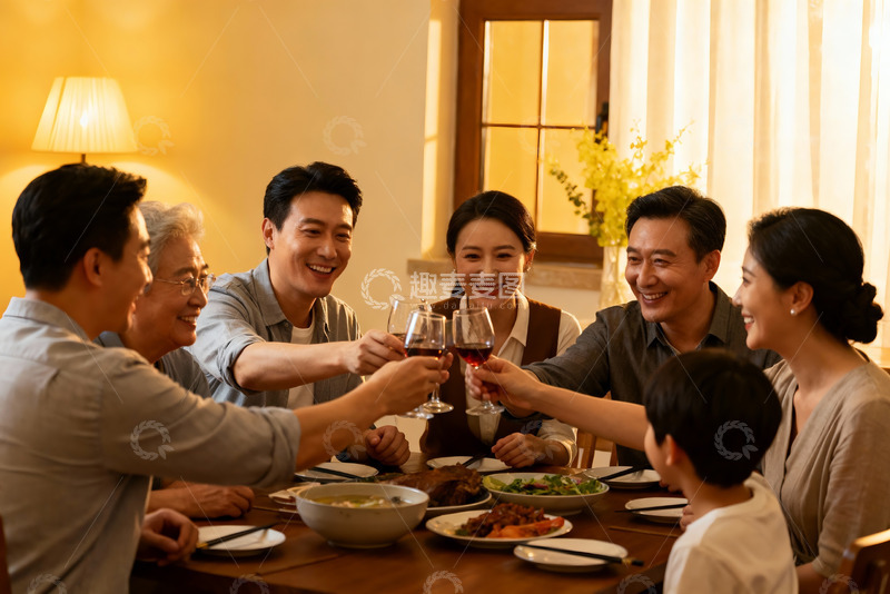高清大图下载【趣麦麦图】家庭聚餐欢庆时刻