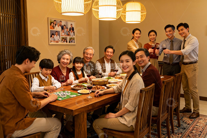 高清大图下载【趣麦麦图】家庭聚餐欢庆时刻