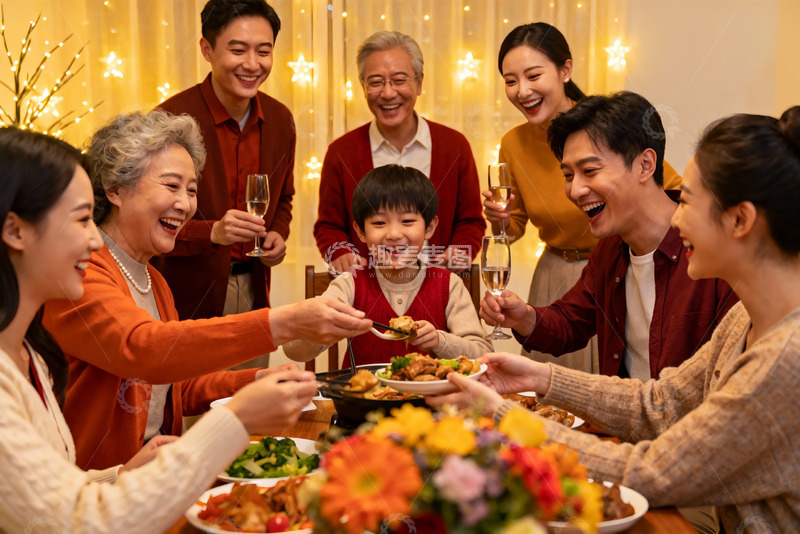 高清大图下载【趣麦麦图】三代同堂家庭聚餐其乐融融