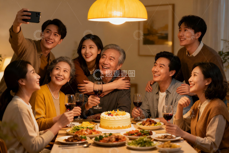 高清大图下载【趣麦麦图】家庭聚餐欢庆时刻