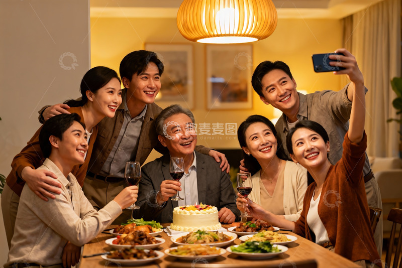 高清大图下载【趣麦麦图】家庭聚餐合影温馨时刻