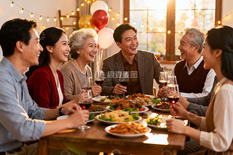高清大图下载【趣麦麦图】家庭聚餐欢笑共享美食