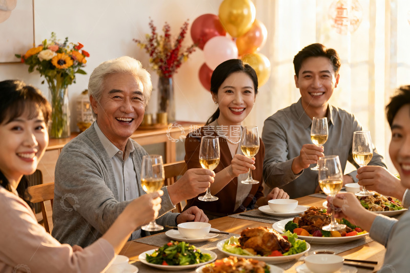 高清大图下载【趣麦麦图】家庭聚餐欢庆时刻