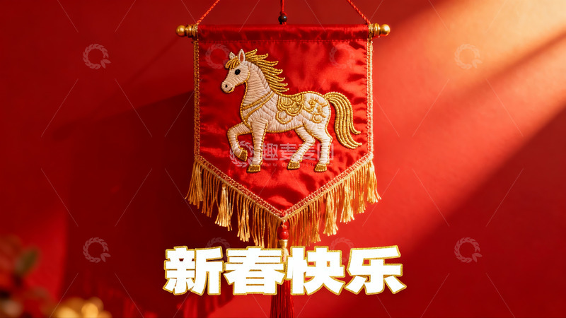 高清大图下载【趣麦麦图】-红色背景上的马年挂饰