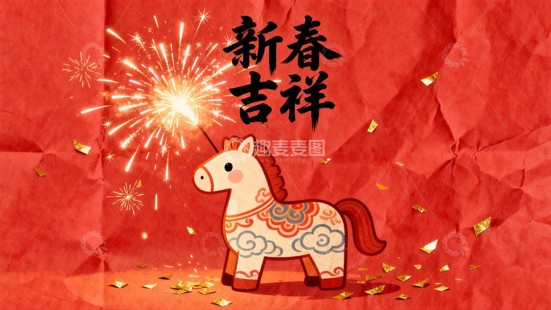 高清大图下载【趣麦麦图】新春烟花马图案寓意吉祥