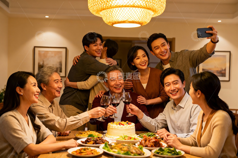 高清大图下载【趣麦麦图】家庭聚餐欢庆时刻