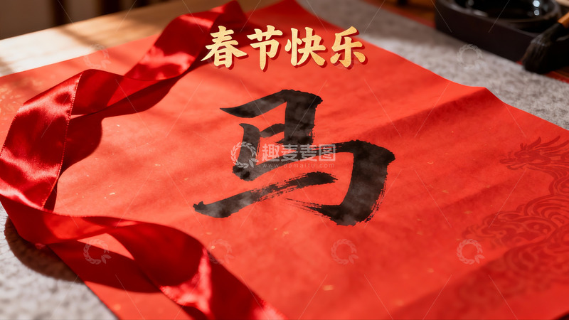 高清大图下载【趣麦麦图】春节红纸书法马字装饰