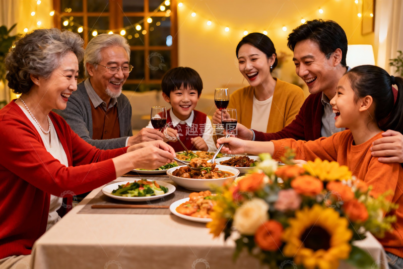 高清大图下载【趣麦麦图】三代同堂家庭聚餐温馨场景