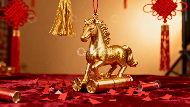 高清大图下载【趣麦麦图】金色马形挂饰新年装饰