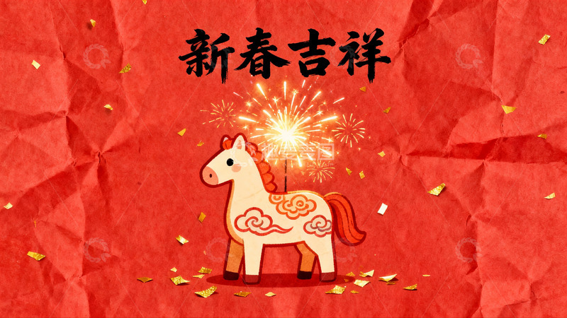 高清大图下载【趣麦麦图】新春烟花马图案寓意吉祥