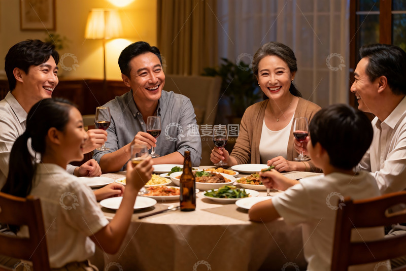 高清大图下载【趣麦麦图】家庭聚餐欢笑共享美食