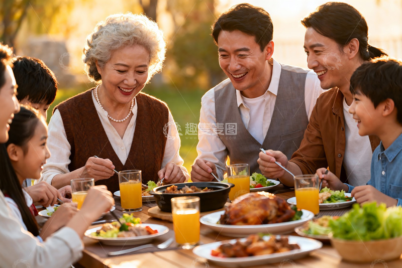 高清大图下载【趣麦麦图】三代同堂户外聚餐其乐融融