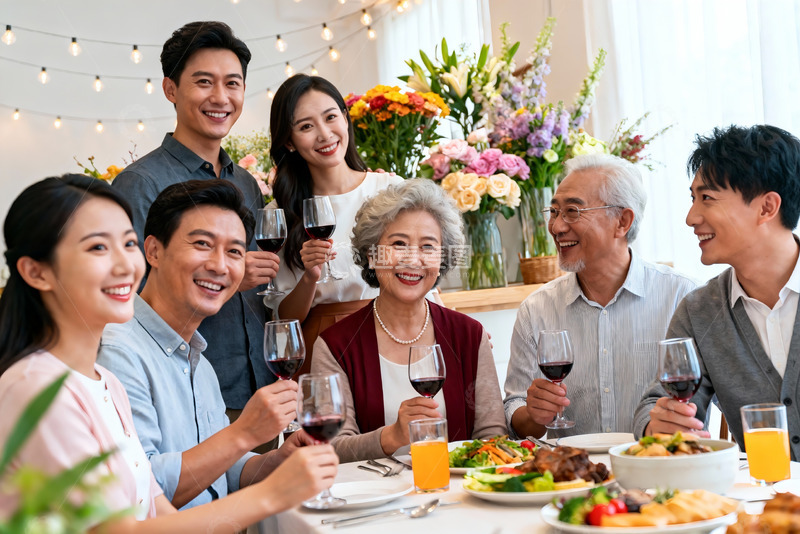 高清大图下载【趣麦麦图】家庭聚餐欢庆时刻