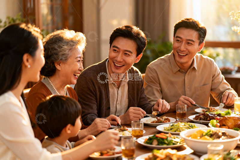 高清大图下载【趣麦麦图】三代同堂家庭聚餐其乐融融