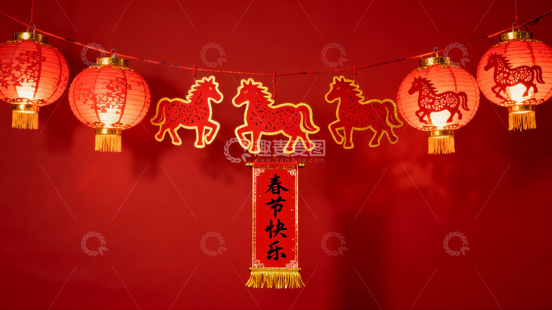 高清大图下载【趣麦麦图】春节红色灯笼马挂饰