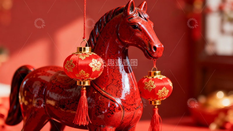 高清大图下载【趣麦麦图】红色马形挂饰配灯笼