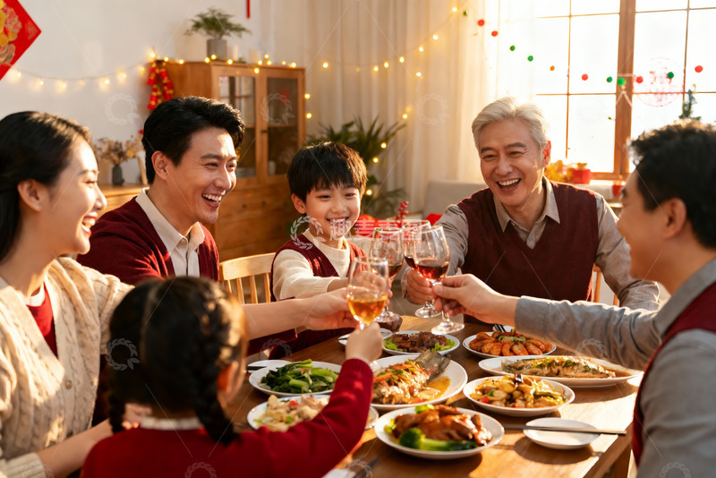 高清大图下载【趣麦麦图】家庭聚餐欢庆团圆时刻