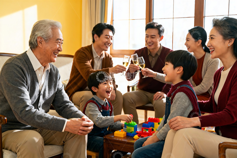 高清大图下载【趣麦麦图】三代同堂家庭聚会温馨欢乐