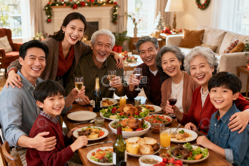 高清大图下载【趣麦麦图】温馨家庭圣诞聚餐场景