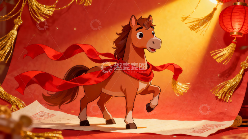高清大图下载【趣麦麦图】卡通骏马迎新春