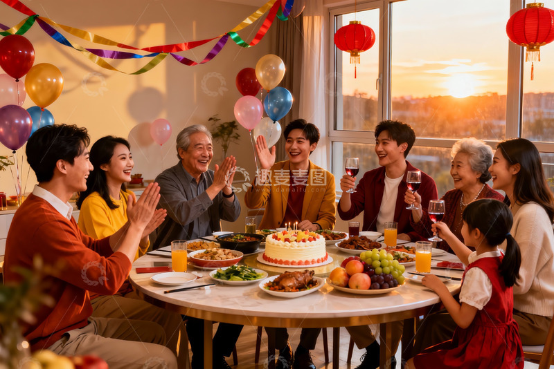 高清大图下载【趣麦麦图】家庭聚餐欢庆时刻