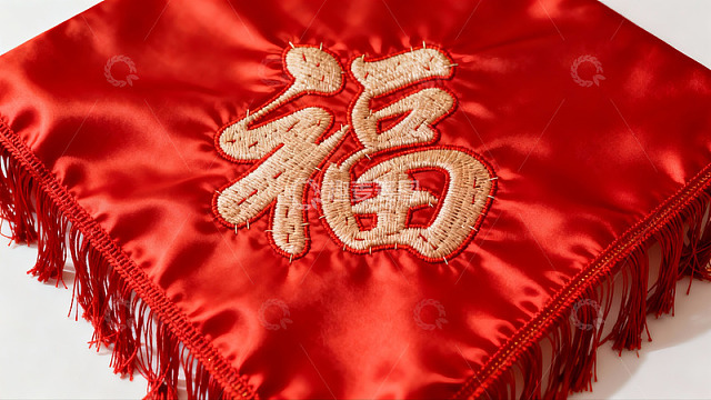 红色布料上的金色福字刺绣