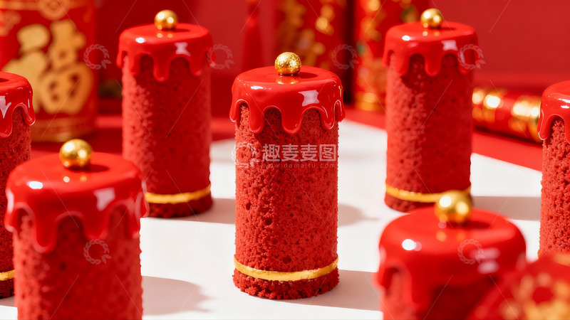 高清大图下载【趣麦麦图】红色烟花造型蛋糕喜庆诱人