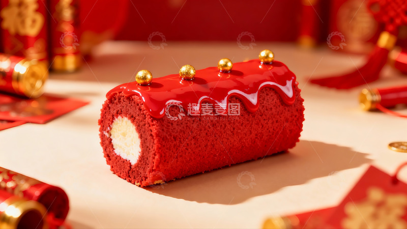 高清大图下载【趣麦麦图】红色蛋糕点缀金色装饰