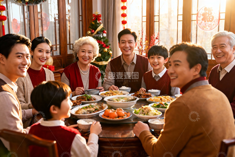 高清大图下载【趣麦麦图】温馨家庭聚餐共庆佳节