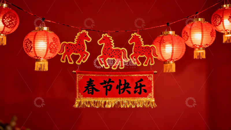 高清大图下载【趣麦麦图】春节红灯笼马挂饰装饰