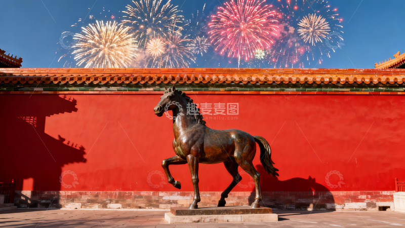 高清大图下载【趣麦麦图】故宫烟花马雕夜景