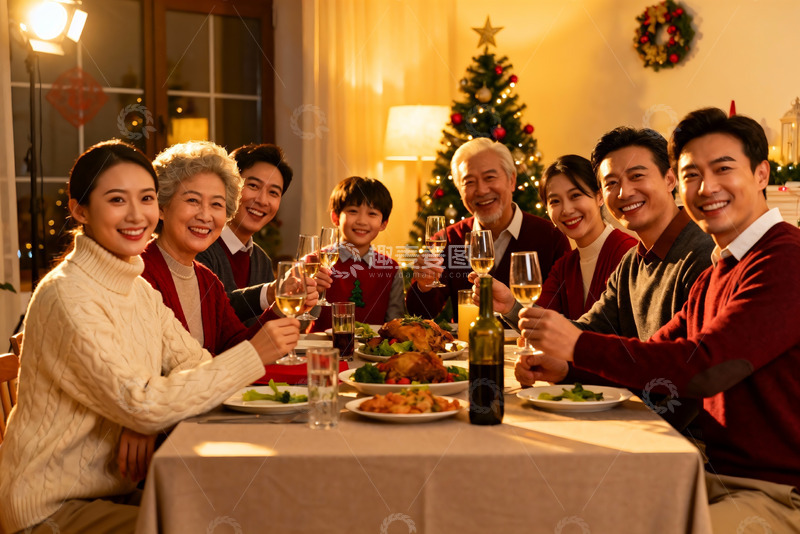 高清大图下载【趣麦麦图】家庭圣诞聚餐欢庆时刻