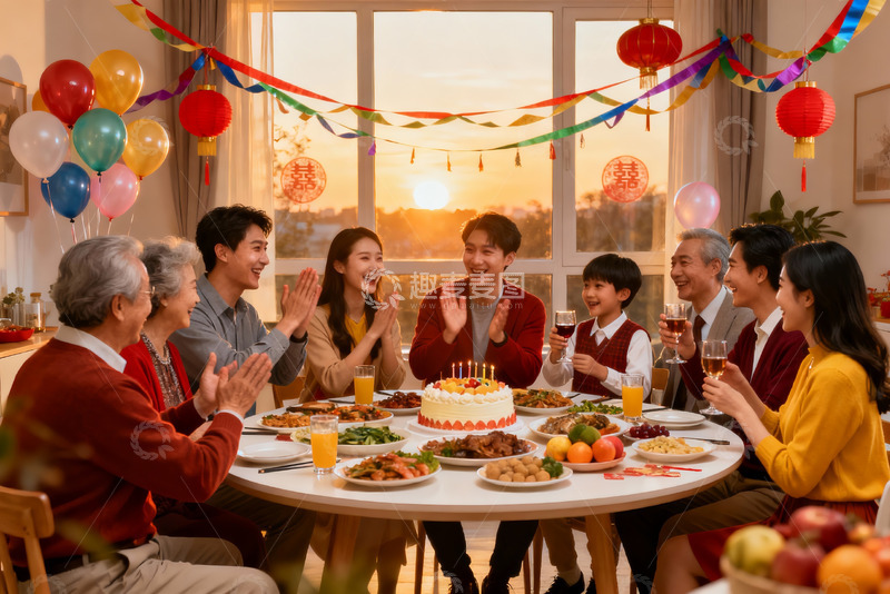 高清大图下载【趣麦麦图】家庭聚餐欢庆时刻