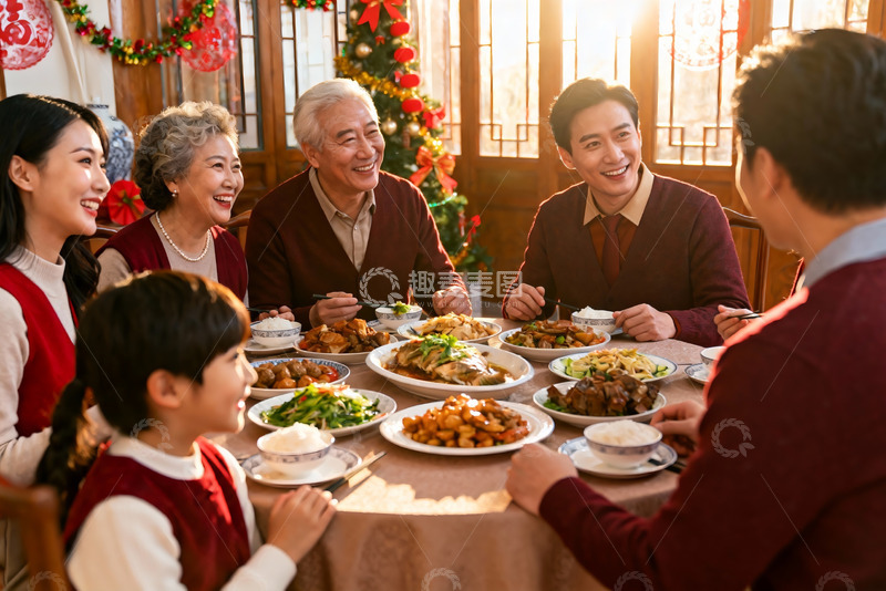 高清大图下载【趣麦麦图】家庭聚餐欢庆节日温馨场景