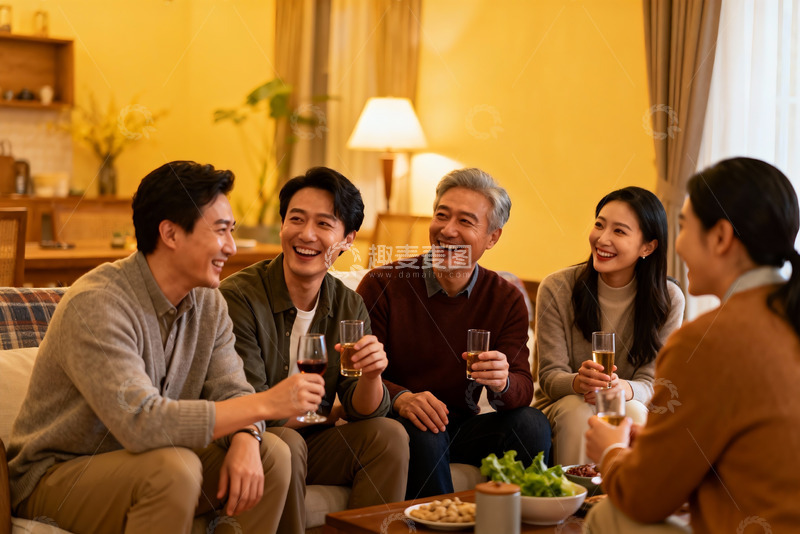 高清大图下载【趣麦麦图】家庭聚会欢饮谈笑