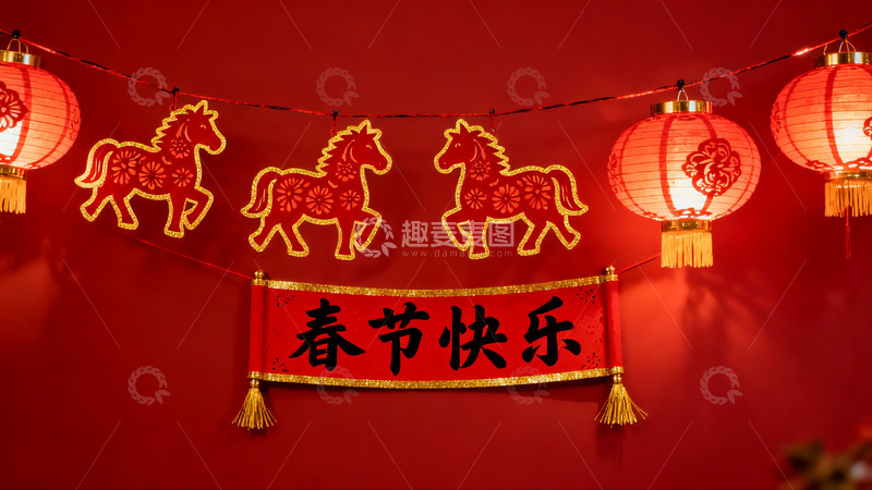 高清大图下载【趣麦麦图】春节红色灯笼剪纸装饰