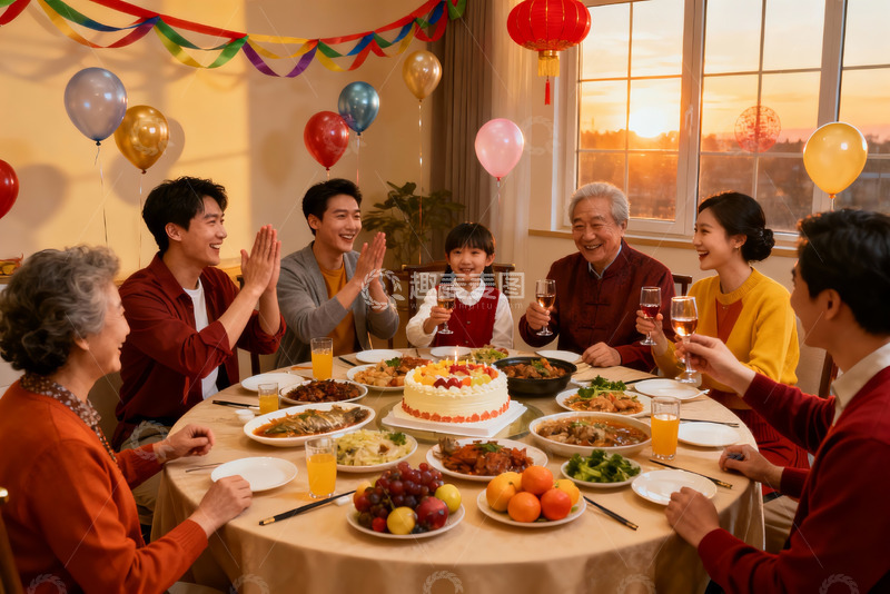 高清大图下载【趣麦麦图】家庭聚餐欢庆时刻