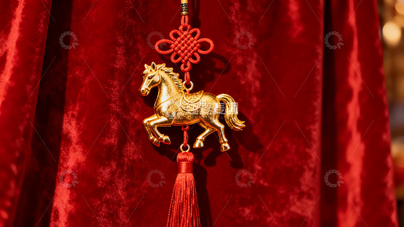 高清大图下载【趣麦麦图】金色马形挂饰红色背景