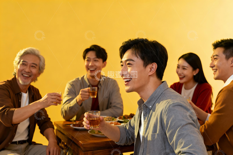 高清大图下载【趣麦麦图】多人聚餐欢笑举杯其乐融融