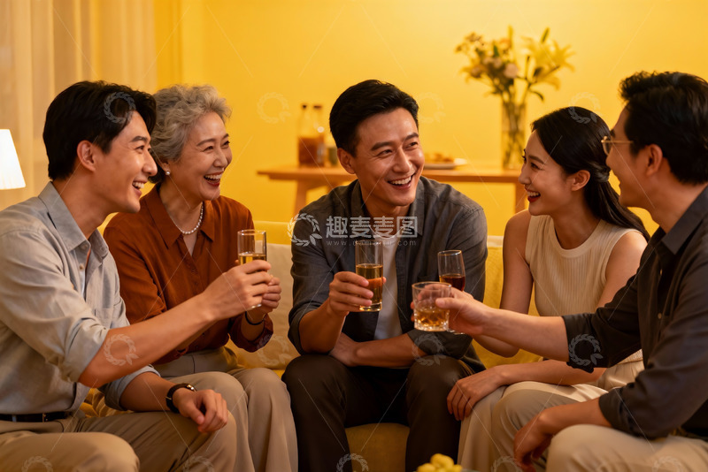 高清大图下载【趣麦麦图】家庭聚会欢饮时刻